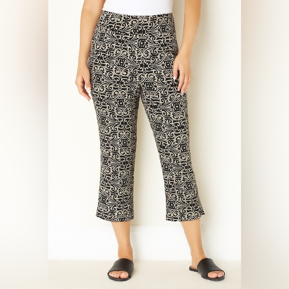 Lulu-B Pattern Cropped Pants 6 Brown & Cream